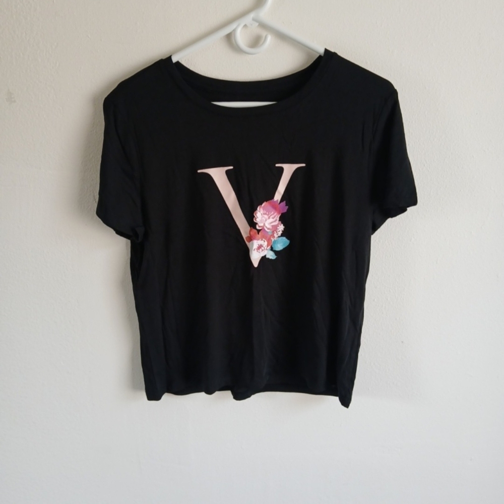 Victoria’s Secret  Floral Black T-Shirt Medium